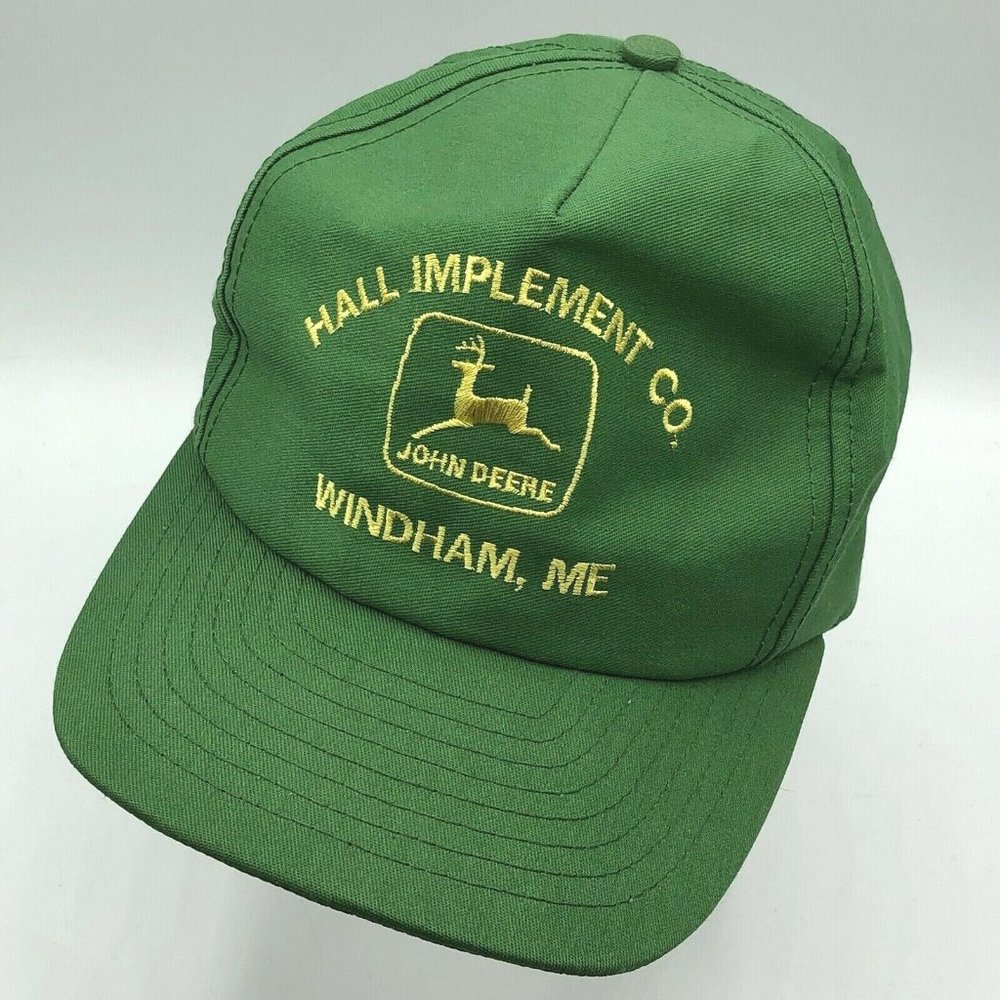 Vintage Louisville John Deere Hall Implement Co Windham Maine Snapback Hat USA